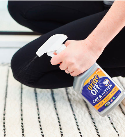 Urine Off cleaner for cats, 500ml bottle, specialized pet stain and odor remover for feline urine on surfaces.