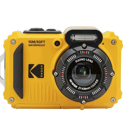 Kodak WPZ2WH yellow digital camera with 16 MP lens, compact design, suitable for photography and videos.