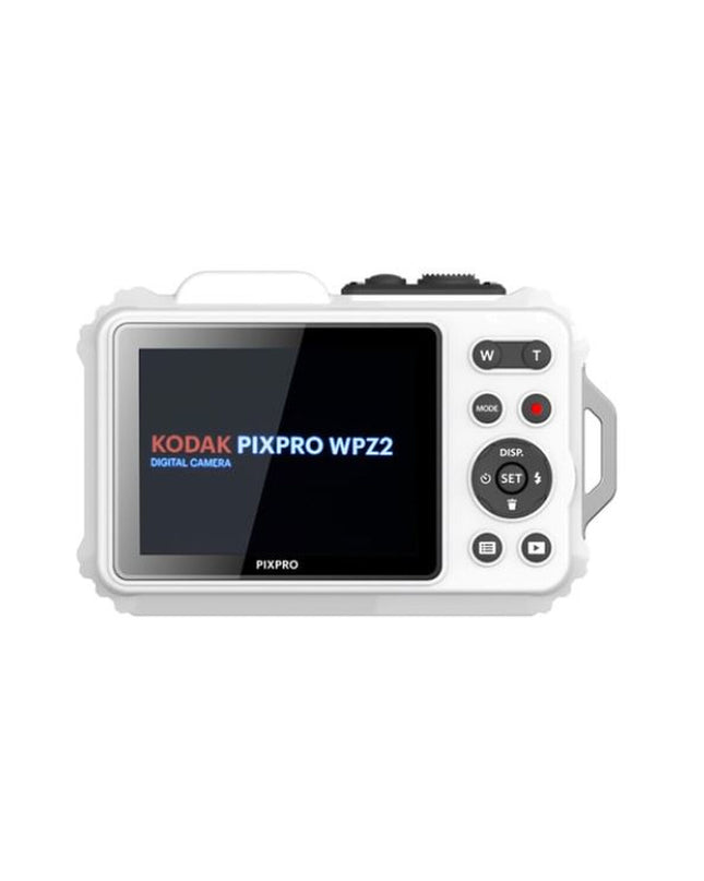 Kodak WPZ2 digital camera with rugged design, black body, lens, and control buttons, suitable for photography and videography.