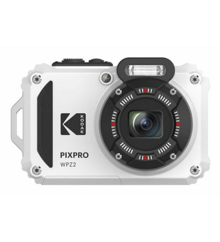 Kodak WPZ2 digital camera with a compact design, featuring a lens, flash, and control buttons for photography and videography.