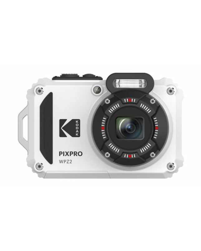 Kodak WPZ2 digital camera with a compact design, featuring a lens, flash, and control buttons for photography and videography.
