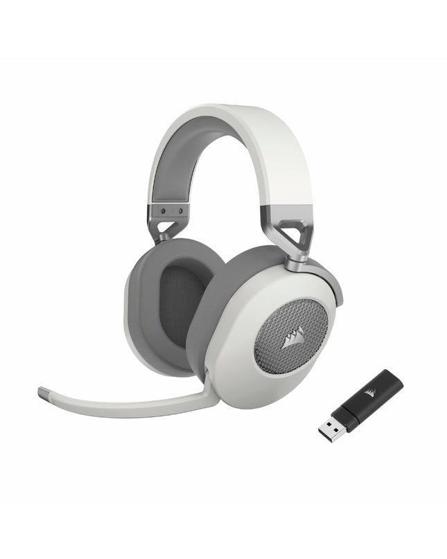 Corsair HS65 gaming headset with microphone, wired electronic headset for gaming consoles, featuring cushioned ear cups and adjustable headband.