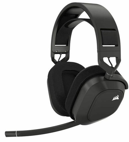 Corsair HS80 MAX gaming headset with microphone, black electronic headset for plug-and-play consoles, comfortable over-ear design.