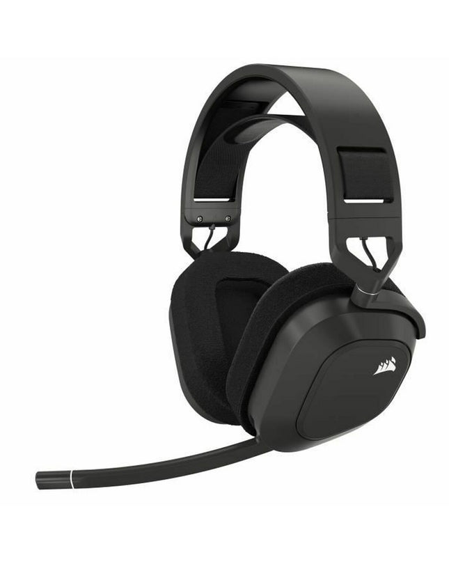 Corsair HS80 MAX gaming headset with microphone, black electronic headset for plug-and-play consoles, comfortable over-ear design.