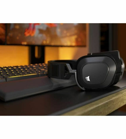 Corsair HS80 MAX gaming headset with microphone, black electronic headset designed for plug-and-play consoles and gaming.