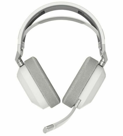 Corsair HS80 MAX gaming headset with microphone, over-ear design, black color, connected to a gaming console.