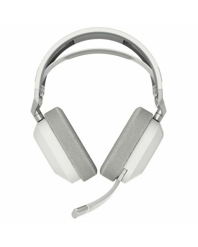 Corsair HS80 MAX gaming headset with microphone, over-ear design, black color, connected to a gaming console.
