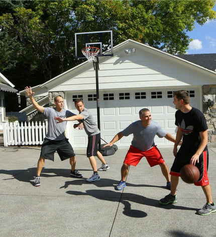 Lifetime basketball hoop with a 305 cm backboard, designed for outdoor sports, featuring a durable metal frame and net.