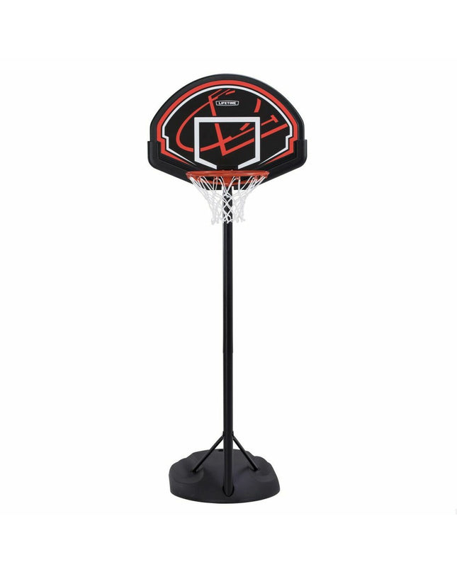 Lifetime basketball hoop for outdoor use, 222 cm high with a durable backboard and basketball for sports and outdoor play.