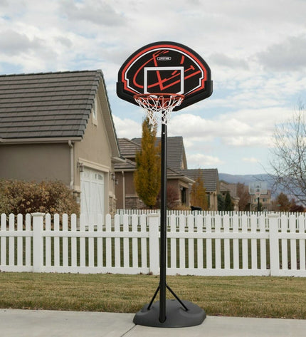 Lifetime basketball hoop for outdoor sports, featuring a 222 cm backboard and sturdy construction for energetic gameplay.