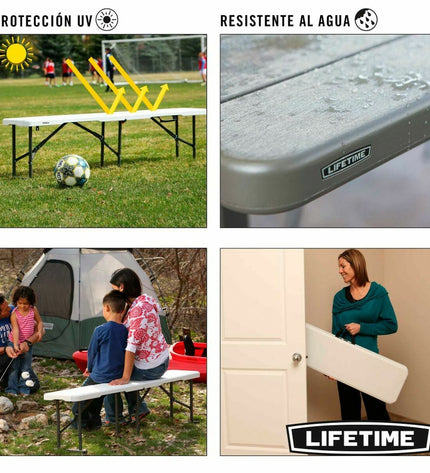 Lifetime Bank Lifetime opvouwbare bank in wit, 183x29x42 cm, suitable for outdoor camping and outdoor activities.