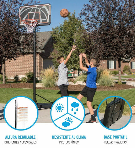 Lifetime basketball hoop for outdoor sports, 305 cm height, with a sturdy backboard and net for basketball playing.