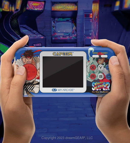My Arcade portable retro game computer with colorful buttons and screen, designed for playing classic electronic games.