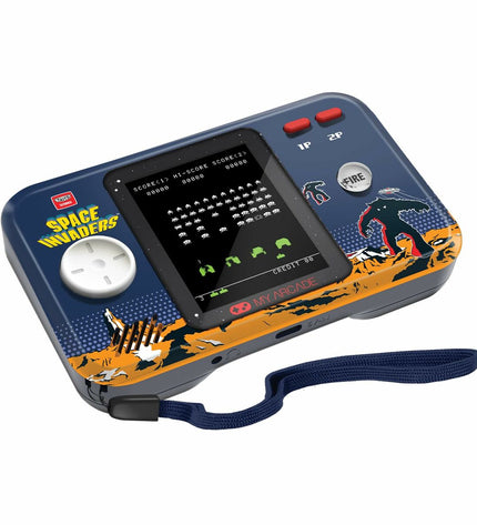 My Arcade portable retro gaming console with colorful buttons and screen, designed for playing classic electronic toy games.