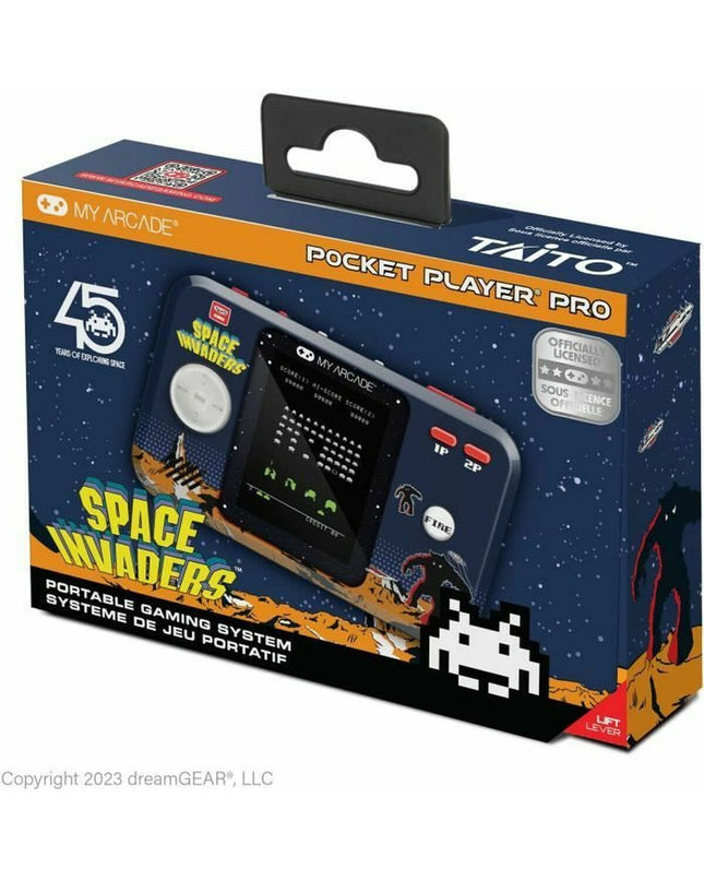 My Arcade portable retro game computer showing colorful game screen and controls, electronic toy for playing classic arcade games.