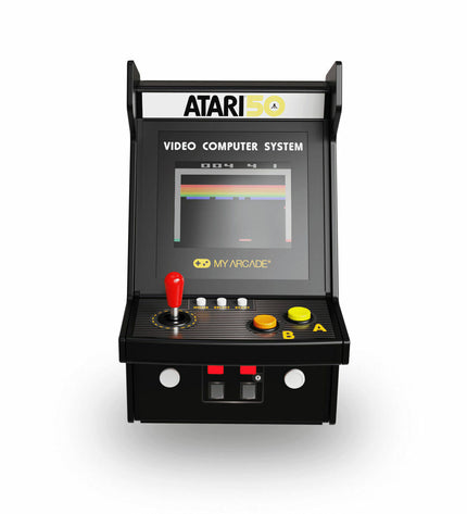 My Arcade portable game computer with retro game console design, featuring colorful buttons and a small screen for electronic toy gaming.