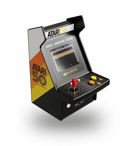 My Arcade portable retro game computer showcasing colorful buttons and screen, electronic toy for fun gaming experience.