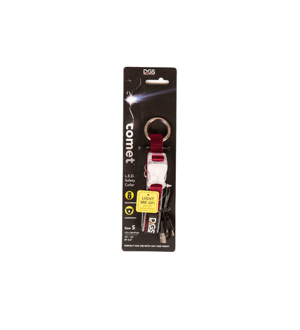 Dog Gone Smart red 20-inch dog collar with light, designed for dogs, featuring reflective material and secure buckle.