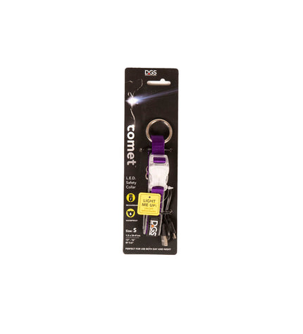 Dog Gone Smart purple dog collar with light, adjustable straps, made for training and everyday use.