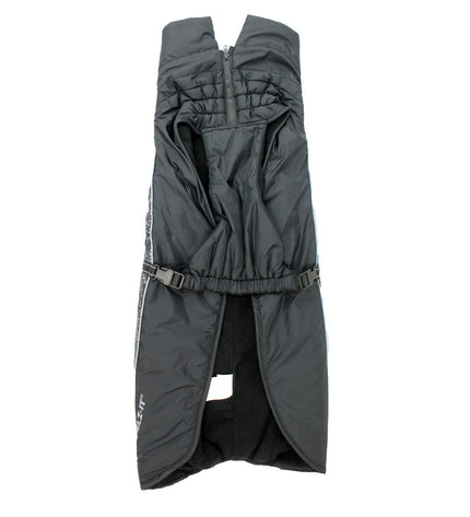 Dog Gone Smart black dog jacket for small dogs, 40 cm, showing the waterproof fabric and snug fit for outdoor walks.