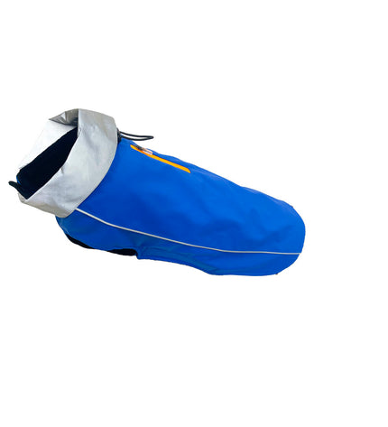 Blue Dog Gone Smart raincoat for dogs, 30 cm, waterproof dog jacket with reflective details, designed for outdoor protection.