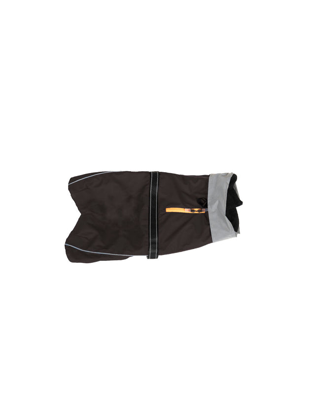 Dog Gone Smart black dog rain jacket for 55 cm dogs, waterproof dog coat with adjustable fit, designed for outdoor weather protection.