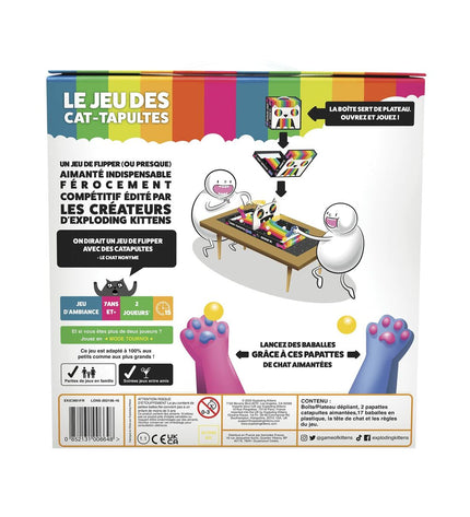 Asmodee Le Jeu des Cat-Tapultes toy game with cat-themed game pieces and colorful game board for fun play.