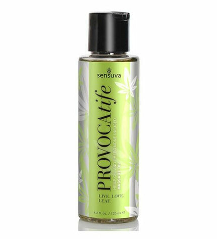 Sensuva Provocatife massage oil bottle, 120 ml, for sensual and erotic massage, with a sleek label and transparent cap.