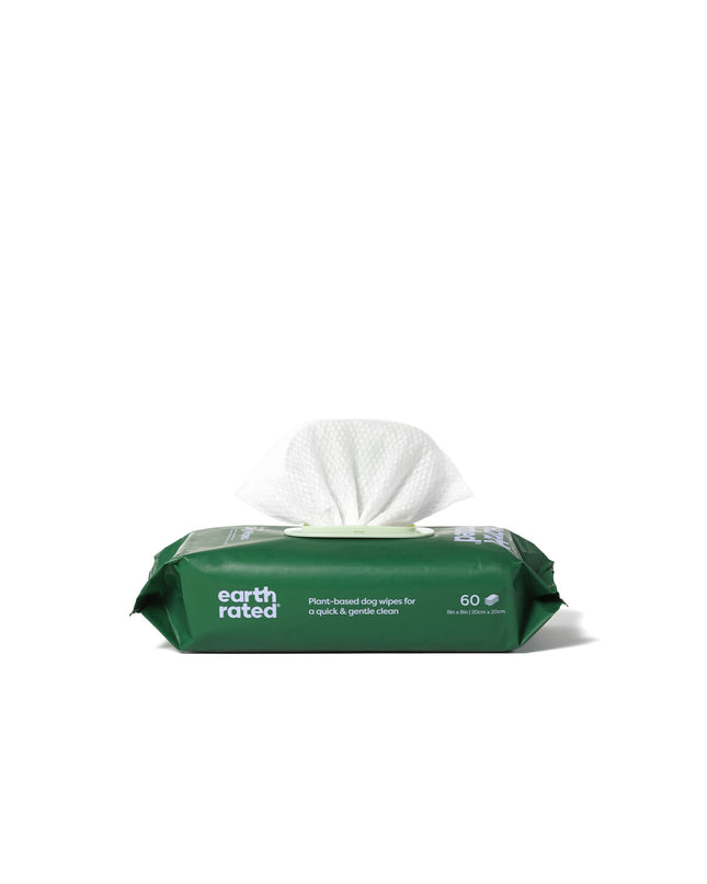 Earth Rated lavender pet wipes for dogs, 60 moist cloths, soft and gentle for cleaning pets and freshening their coat.