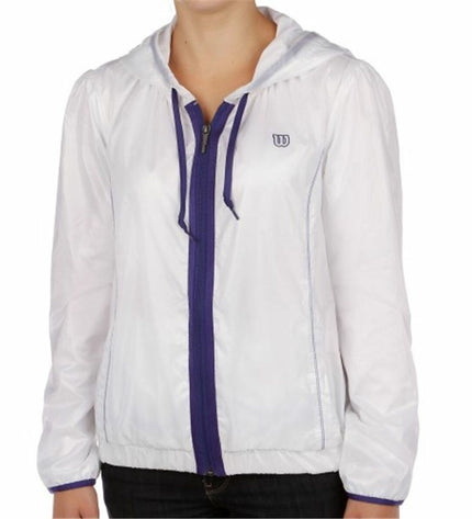 Wilson Sportjack voor dames in wit, sportkleding for outdoor activities, featuring a lightweight design and athletic fit.