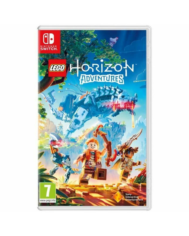Sony Lego Horizon Adventures Switch video game cartridge for electronic plug-and-play gaming console showing colorful game artwork.