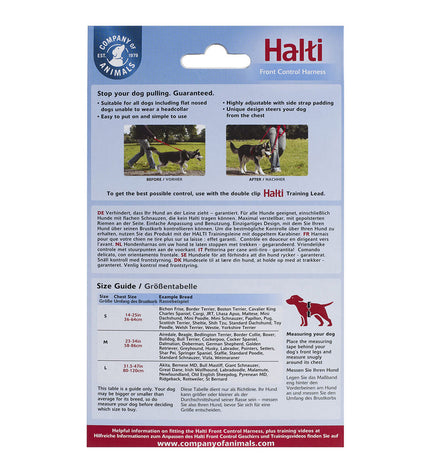 Black and red Company of Animals Halti dog head collar in size S (36-64 cm) with adjustable straps and padded nose loop.