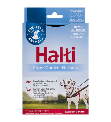 Company of Animals Halti black and red dog harness in size M (58-86 cm) with adjustable straps and reflective details.