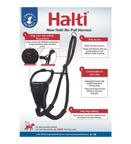 Company of Animals Halti dog harness in size M, 34-56 cm, showing the adjustable strap and padded design for comfortable control.