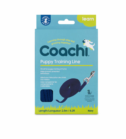 Blue Coachi dog training leash, 2.5 meters long, made of durable material, suitable for walking and training dogs.