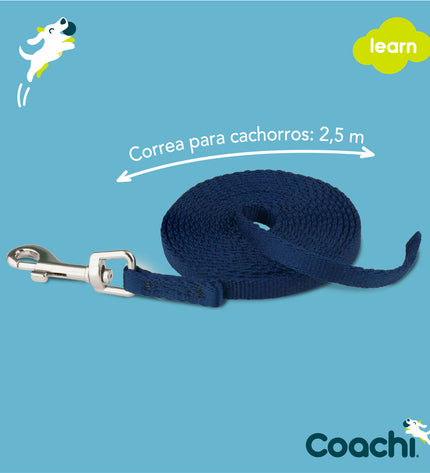 Blue Coachi dog training leash, 2.5 meters long, designed for control and comfort during walks and training sessions.