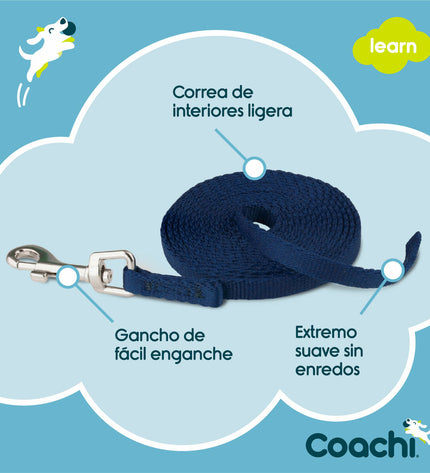 Blue Coachi 2.5m dog training leash with padded handle, durable nylon material, ideal for walking and training dogs.