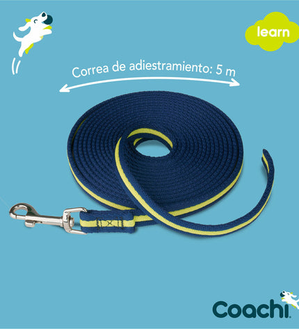 Blue Coachi dog training leash with padded handle and durable nylon material, ideal for walking and training dogs.
