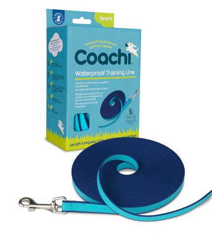 Blue Coachi dog training resistance band, durable and adjustable, designed for effective canine training exercises.