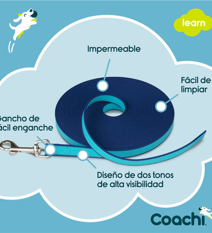 Blue Coachi dog training resistance band with handles, durable and suitable for dog training exercises and activities.