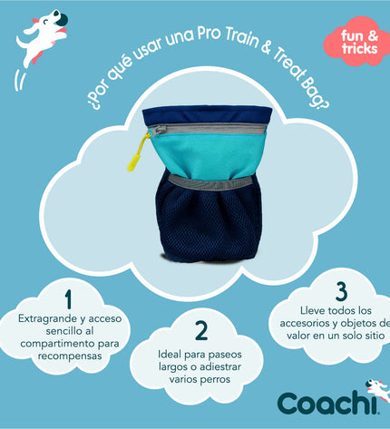 Blue Coachi dog training and treat holder with adjustable strap and durable design, perfect for training sessions.