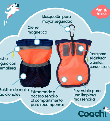 Coachie Train & Treat coral dog training aid, durable nylon leash with handle for dog training and walking.