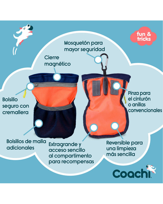 Coachie Train & Treat coral dog training aid, durable nylon leash with handle for dog training and walking.