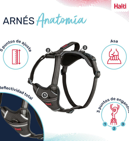 Company of Animals gray dog harness XL size, adjustable for 50-78 cm neck, with padded material for comfort.