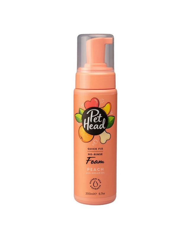 Pet Head Quick Fix peach cleaning foam for dogs, 200 ml, showing the bottle with peach-scented dog grooming product.