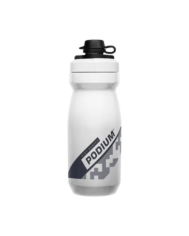 Camelbak Podium Dirt Series 600ml plastic sports water bottle for cycling, featuring a white design and ergonomic shape.