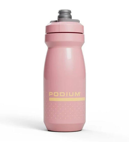 Camelbak Podium 21oz sport water bottle in coral sunset with polypropylene material, ideal for cycling and outdoor activities.