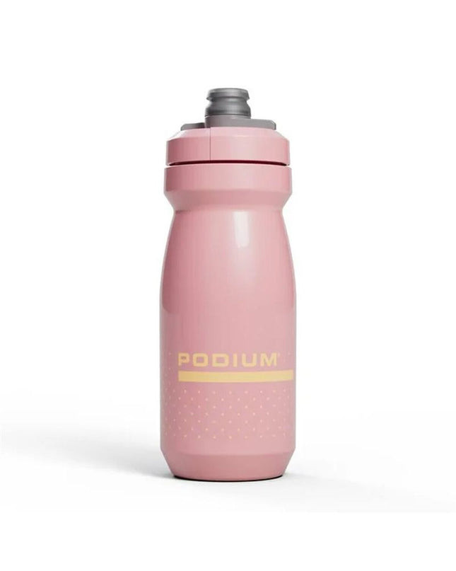 Camelbak Podium 21oz sport water bottle in coral sunset with polypropylene material, ideal for cycling and outdoor activities.