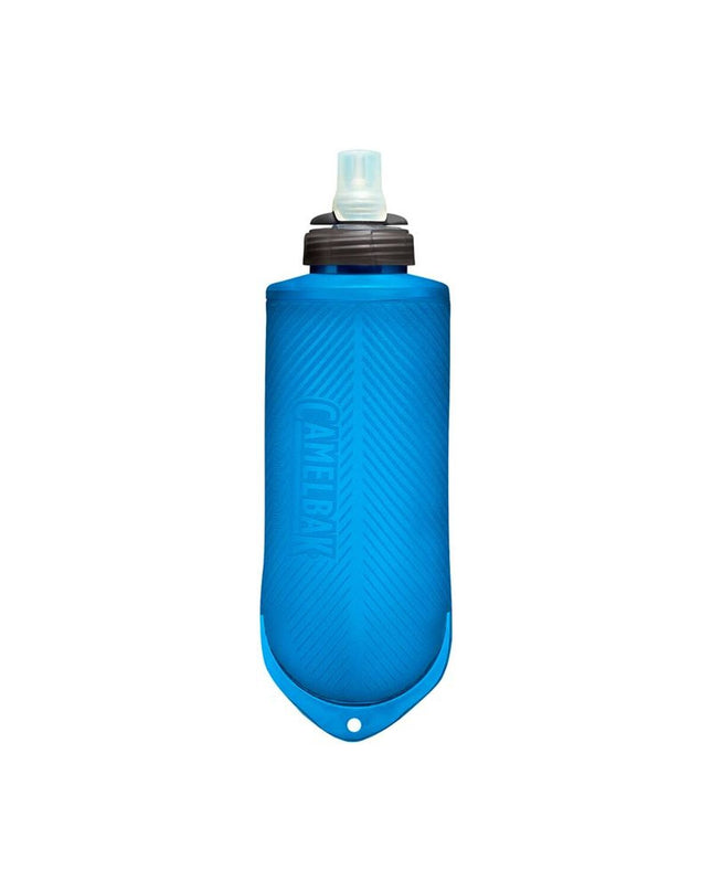 Blue Camelbak Quick Stow Flask 500ml plastic water bottle for sports and outdoor activities, featuring a compact, easy-to-carry design.
