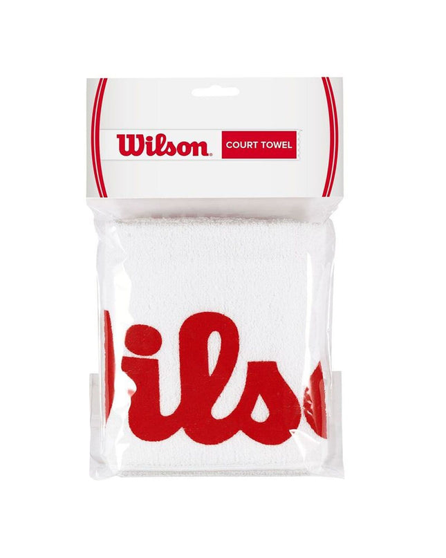 Wilson Court sport towel in white, designed for sports and watersport activities, shown folded with soft, absorbent fabric.